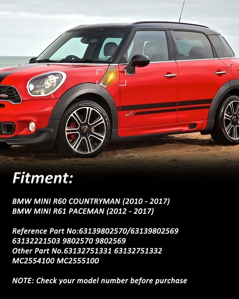 بست فيو مجموعة أضواء LED الجانبية متوافقة مع ميني كوبر R60 R61 كانتري مان بايسمان 2011-2016، عدسة مدخنة متسلسلة بلينك أمبر لايت 2 قطعتين - Image 2